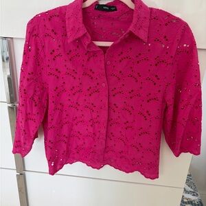 Mango Women's Fuchsia Lace Blouse